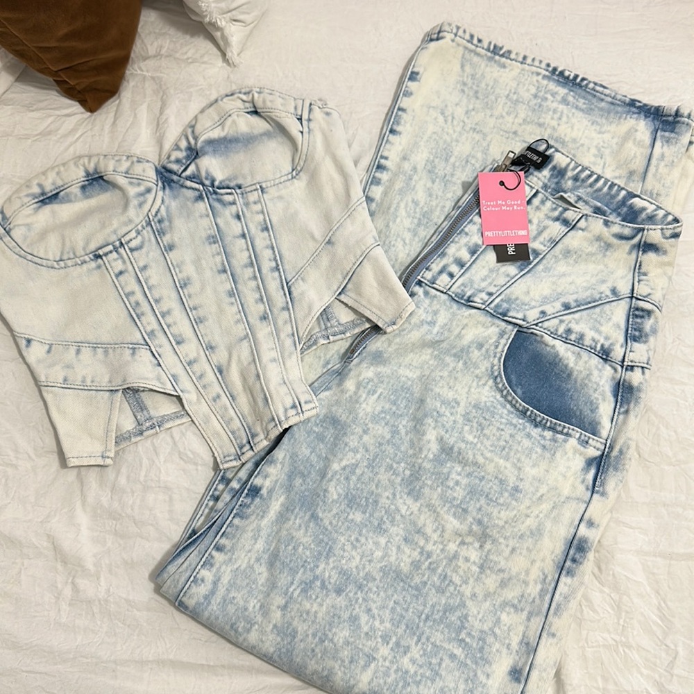 PrettyLittleThing Denim Corset Set